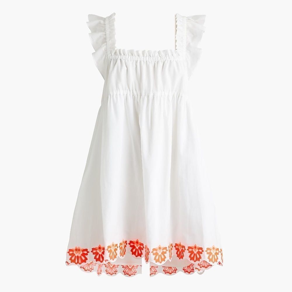 NWT JCREW Flutter-sleeve mini cotton dress with neon embroidery 10 - Picture 3 of 9